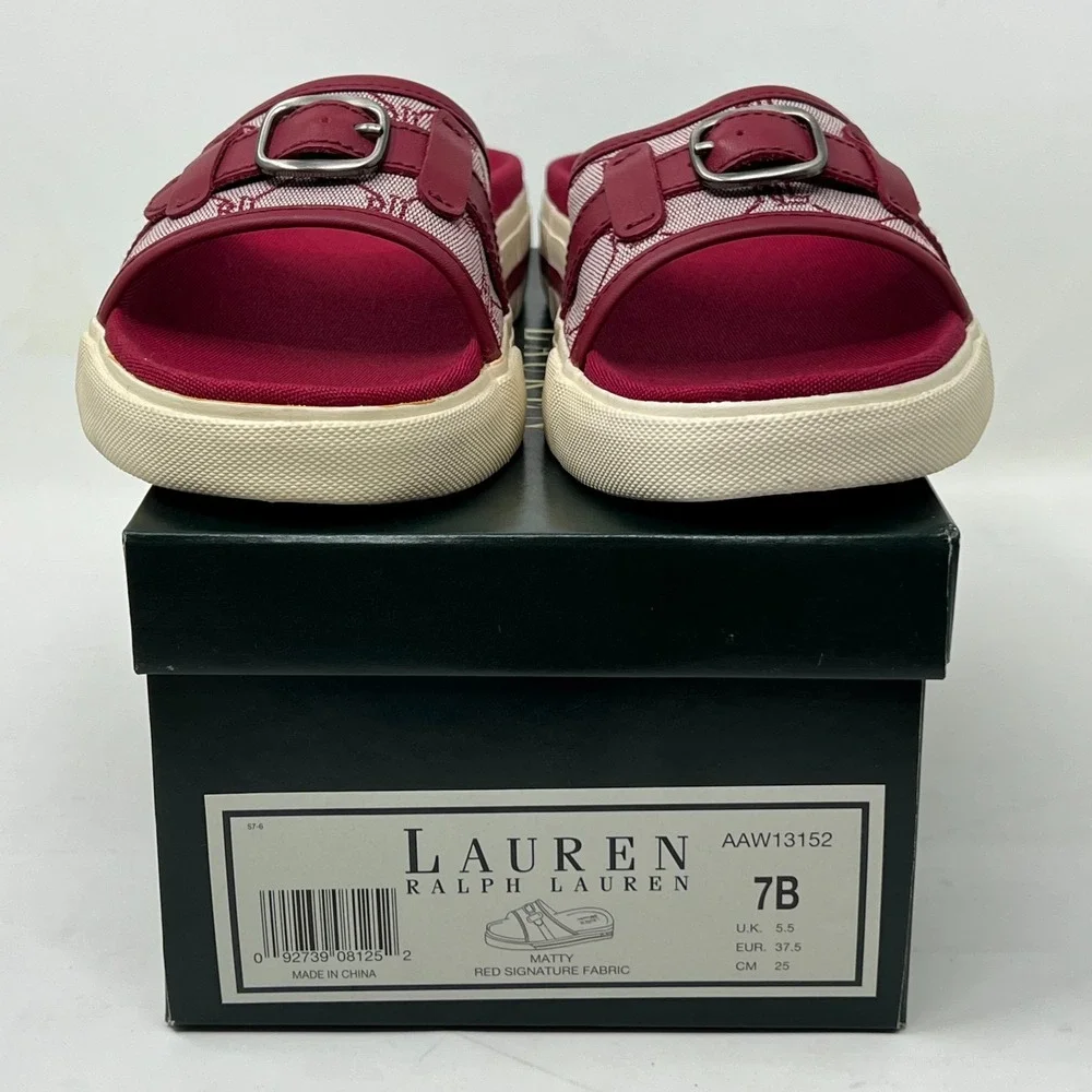 Ralph Lauren Matty‎ Sandals Red Signature Fabric Stylish Women's Size 7B VTG NEW
